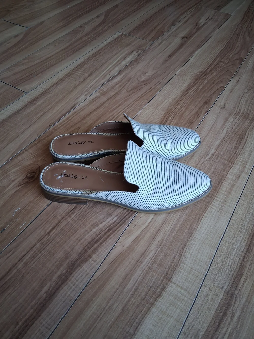 Lauren Ralph Lauren Cream and Navy Striped Slip-On Mules
